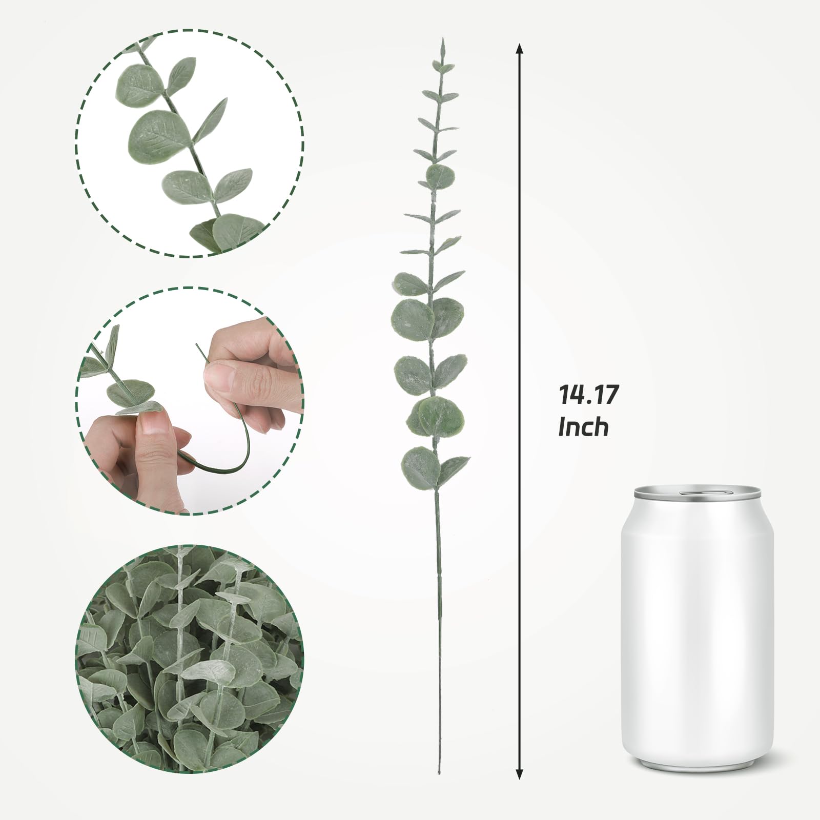 CEWOR eucalyptus stems close-up showing real-touch leaves for natural bouquets