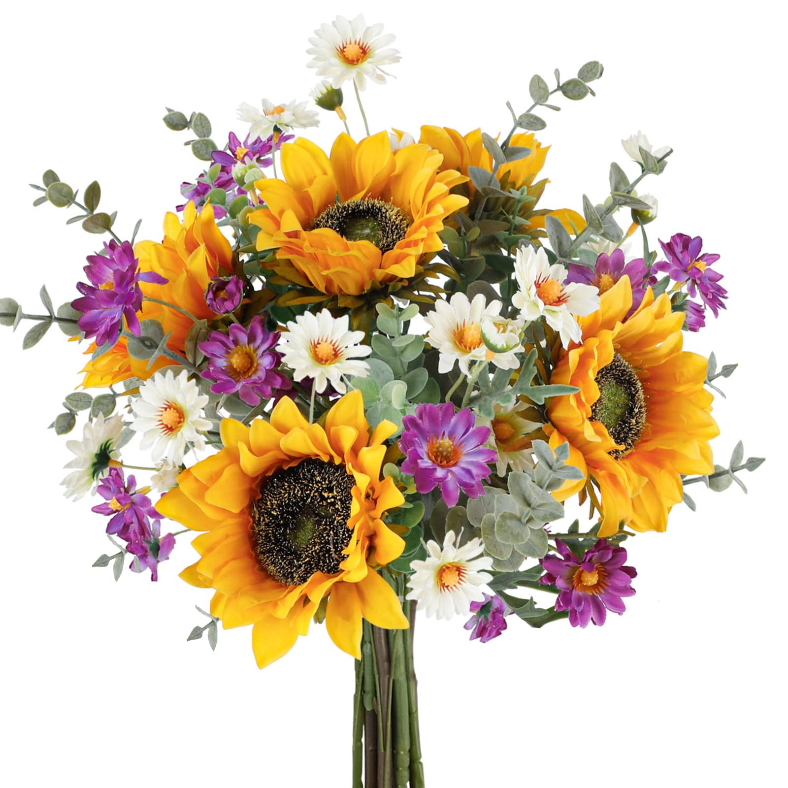 CEWOR artificial sunflowers close-up with 5 blooms for durable grave or decor