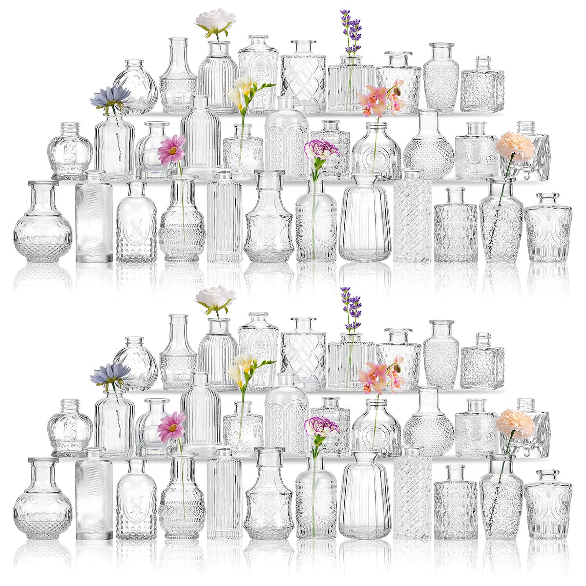 CEWOR glass bud vases 64-pack for elegant rustic centerpieces.