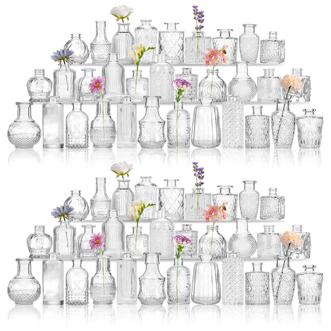 CEWOR glass bud vases 64-pack for elegant rustic centerpieces.