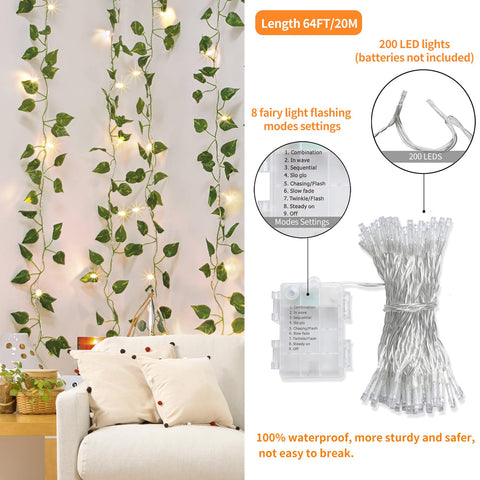 CEWOR LED string lights illuminate the ivy garland