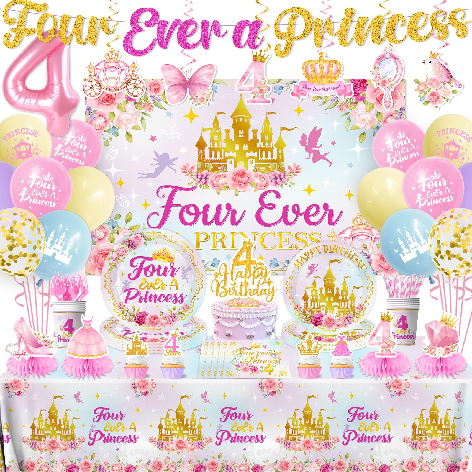 Cextoga Four Ever a Princess banner brightens the party entrance with a playful princess theme.
