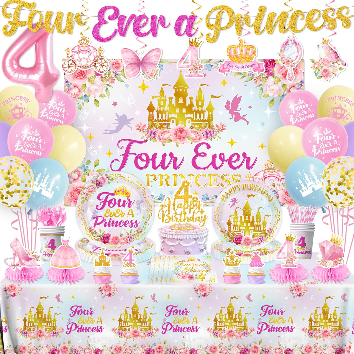 Cextoga Four Ever a Princess banner brightens the party entrance with a playful princess theme.