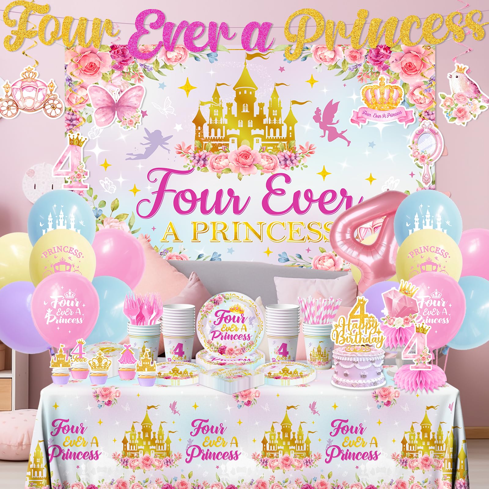 Cextoga Four Ever a Princess 9-inch plates showcase elegant party ware for tiny hands.