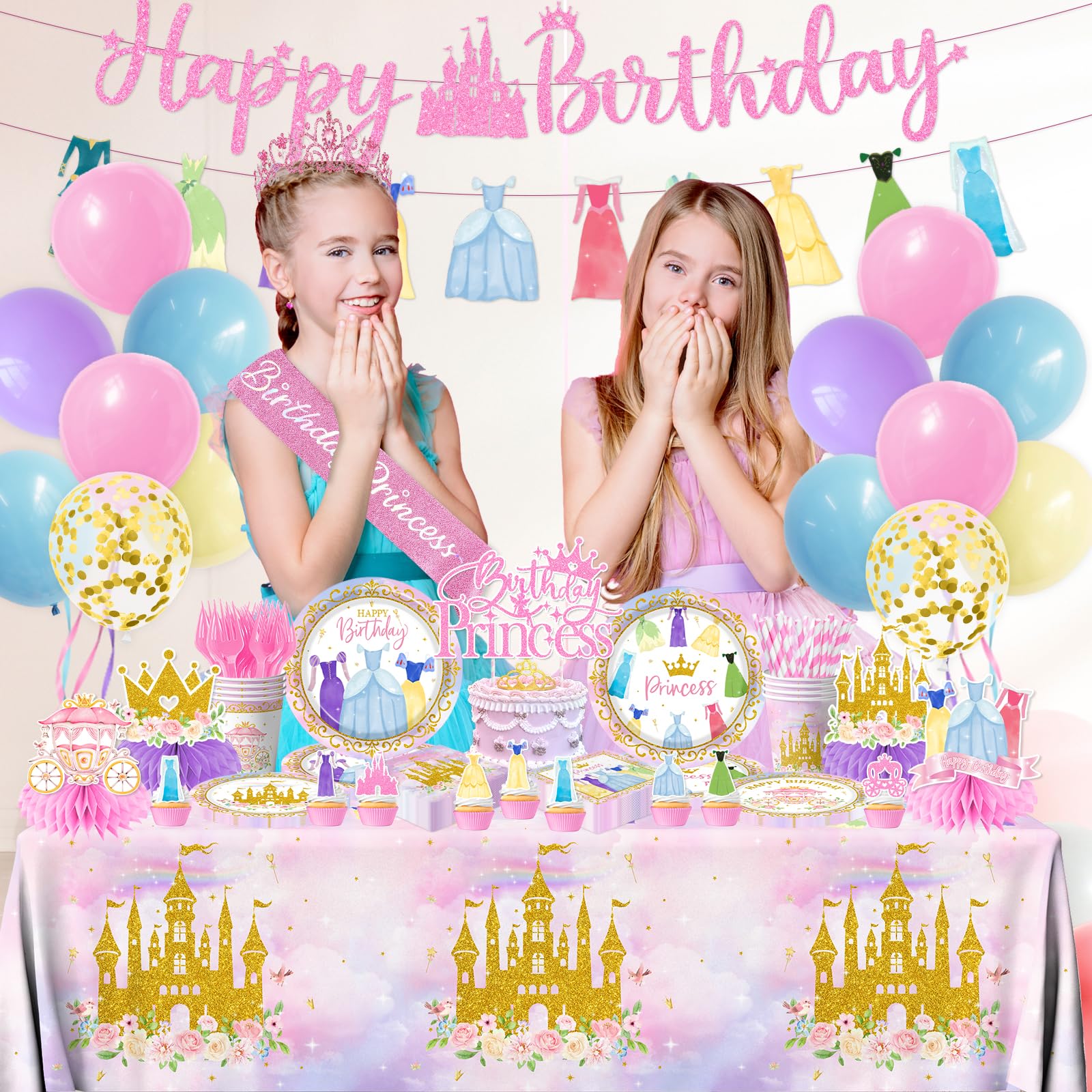 Cextoga princess banner and toppers create festive focal point.