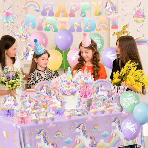 Cextoga unicorn napkins coordinate with plates for a cohesive theme