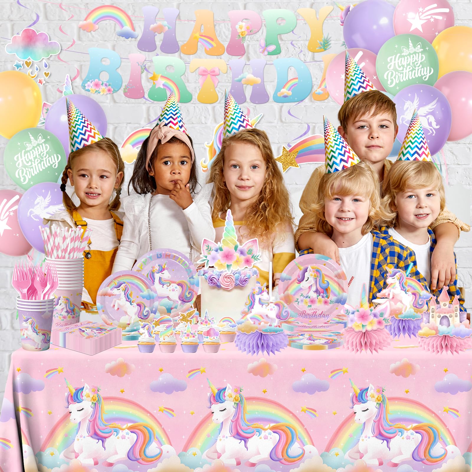 Cextoga unicorn tablecloth provides easy cleanup for table setup
