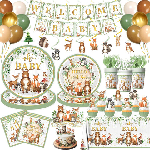 Cextoga woodland baby shower banner enhances the forest theme and welcoming mood.