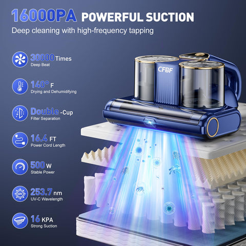 CFBF Mattress Vacuum Cleaner UV-C and ultrasonic cleaning in action on fabric