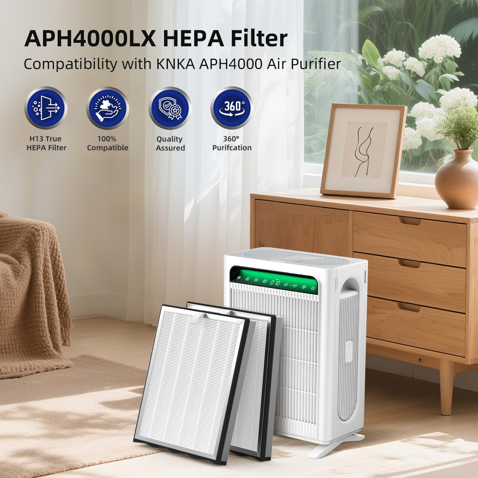 CFKREYA APH4000 HEPA filter captures 0.3 micron particles for cleaner air.