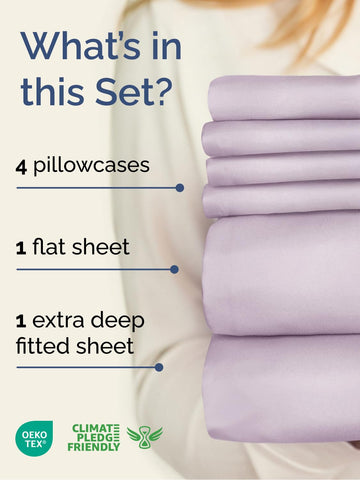CGK Unlimited 6-piece-queen-sheet-set includes four pillowcases with secure closures.