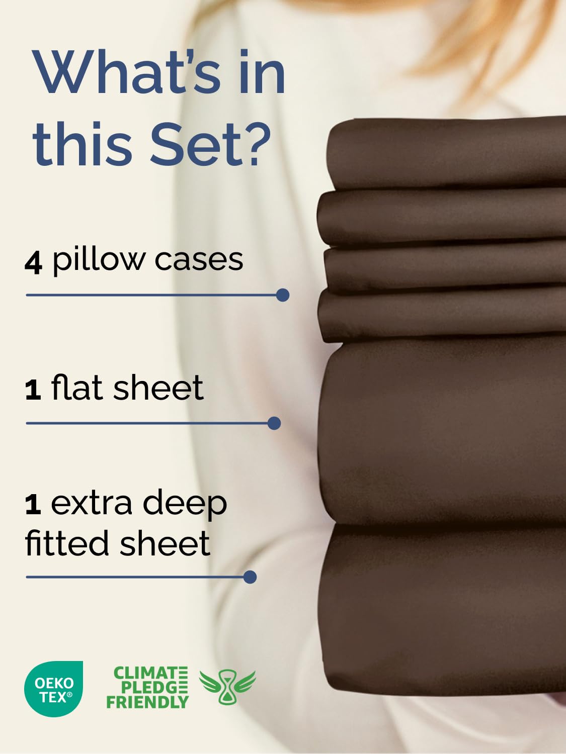 CGK Unlimited 6-piece sheet set with pillows demonstrates secure pillowcase closures and hotel-style comfort.