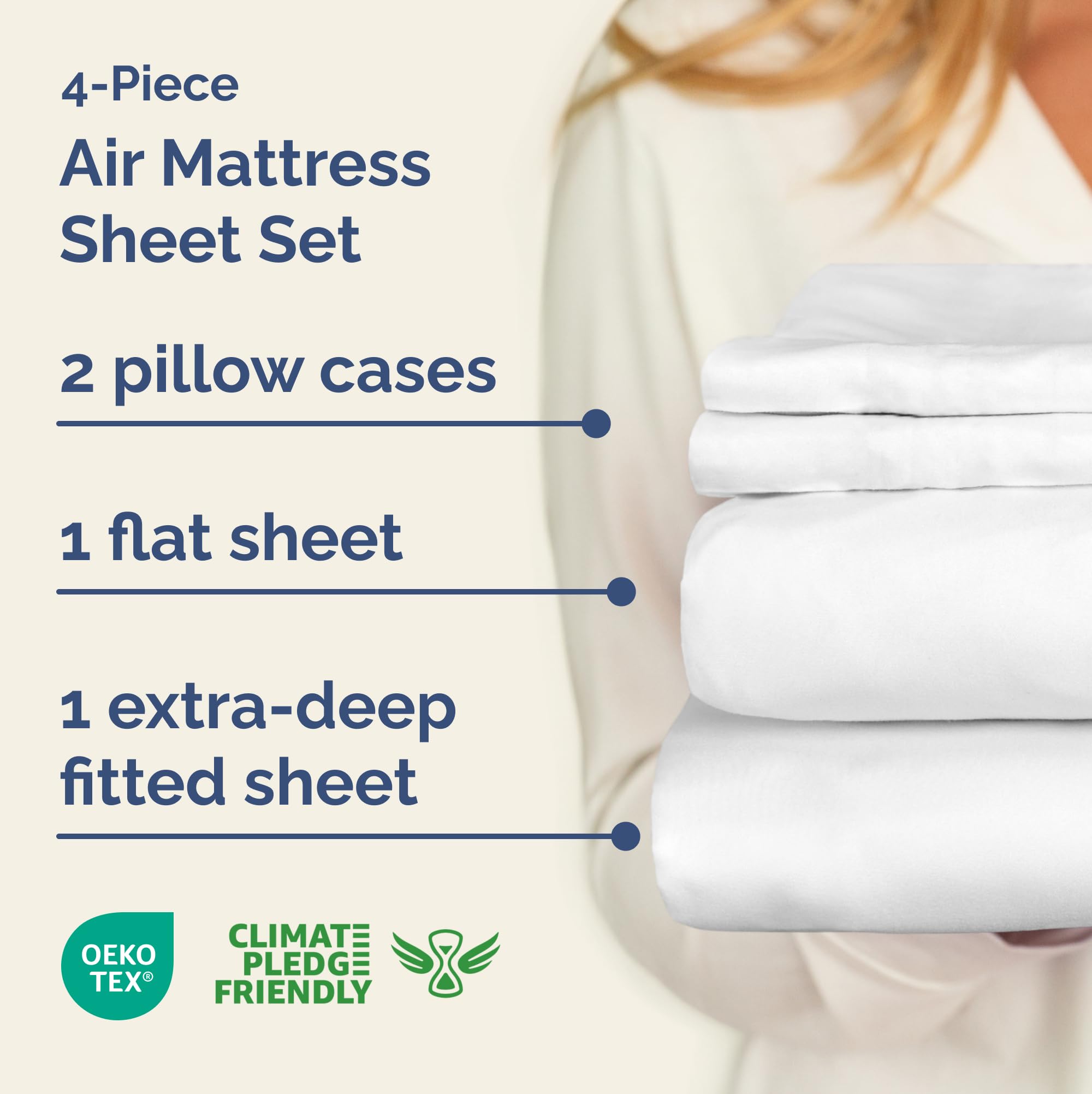 CGK Unlimited air mattress sheet fitted deep pocket fits up to 24 inches securely.
