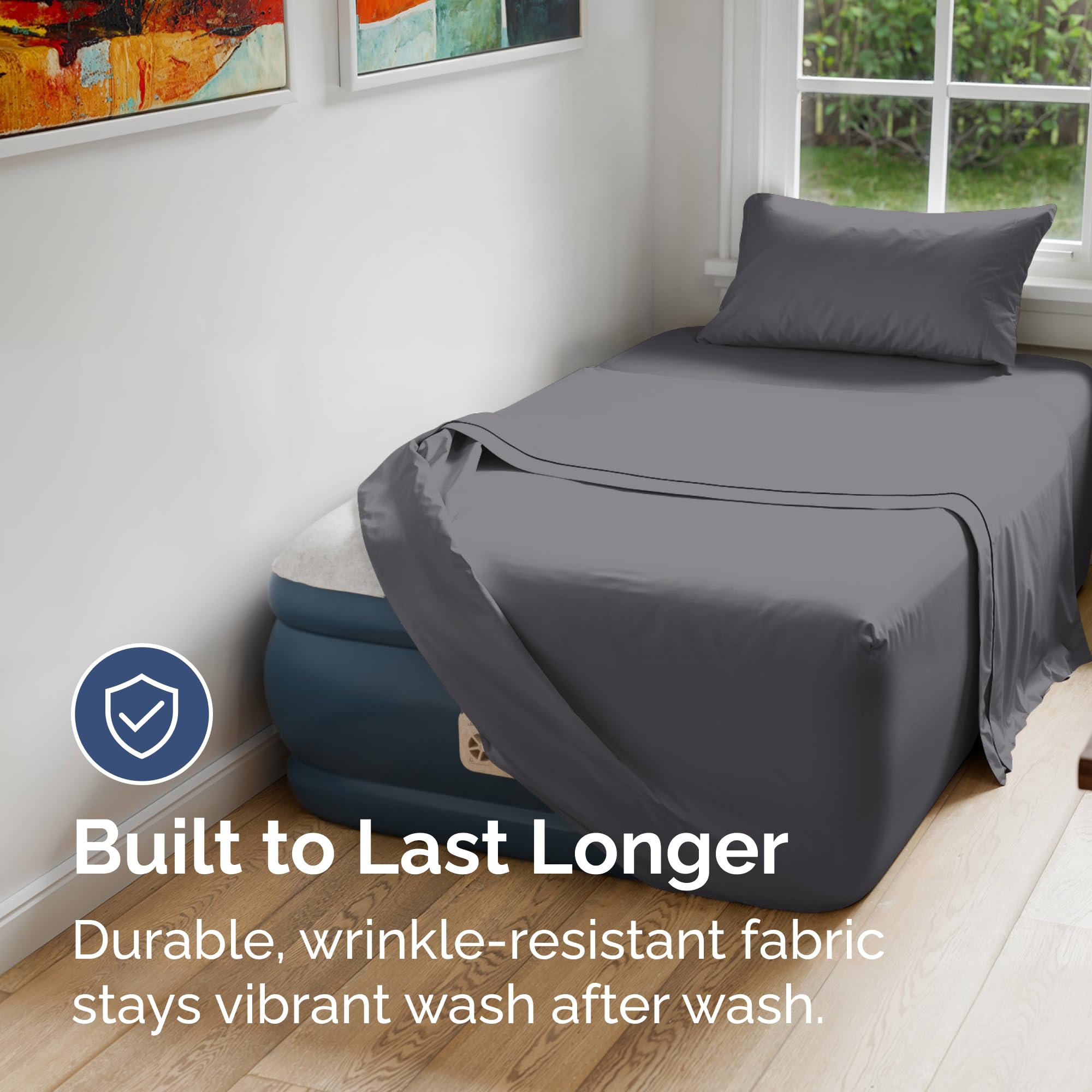 CGK Unlimited air mattress sheet set breathable microfiber for cool comfort.