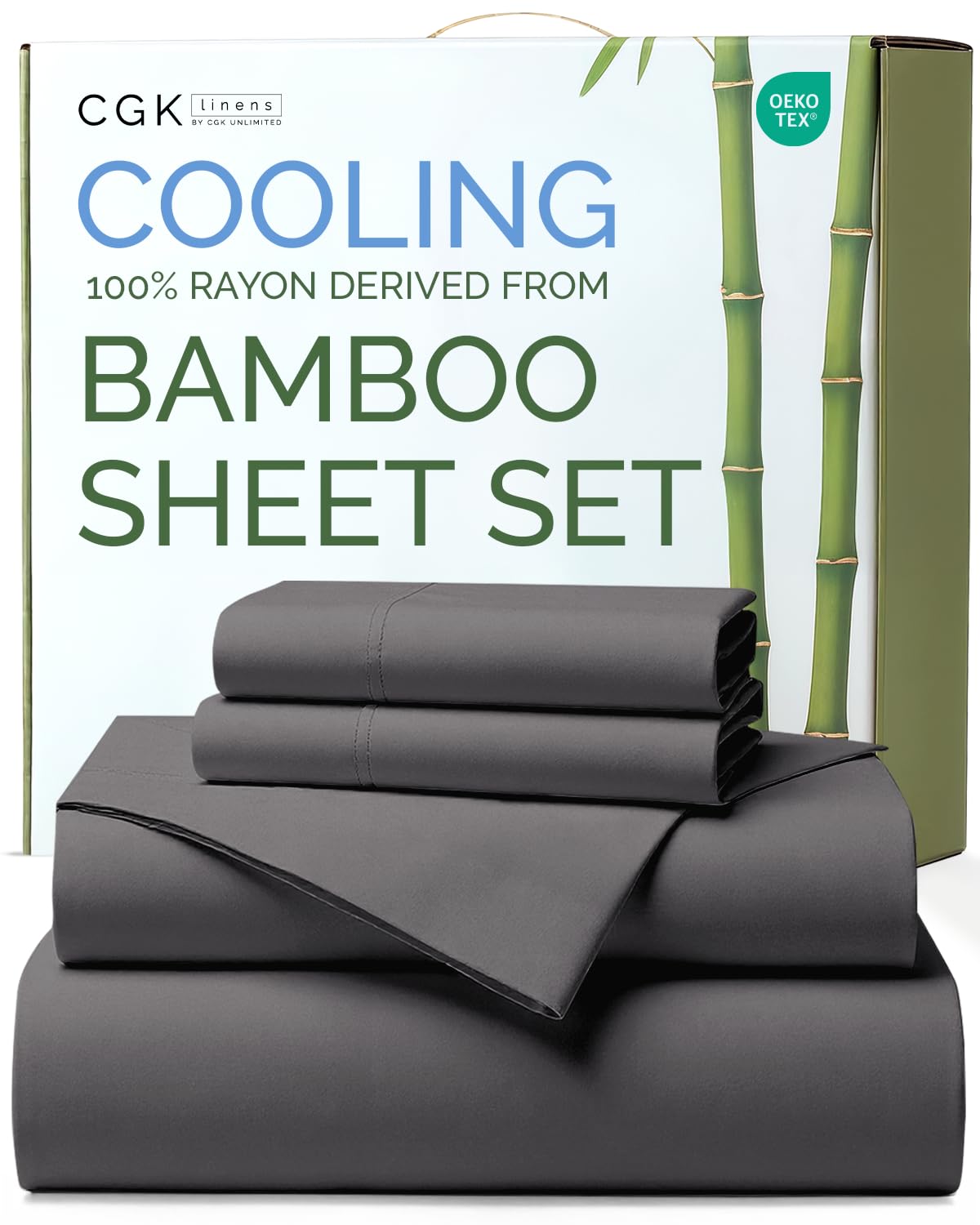 CGK Unlimited bamboo rayon cooling sheets on a queen bed for refreshing sleep