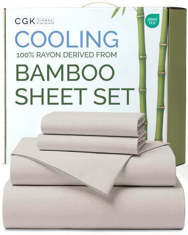 CGK Unlimited bamboo queen flat sheet with silky, breathable comfort for warm nights.