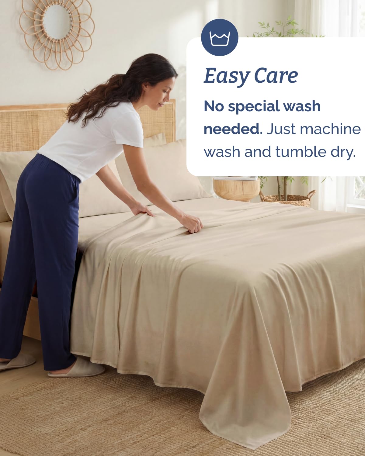 CGK Unlimited bamboo sheets queen on bed show cozy, hotel-soft feel