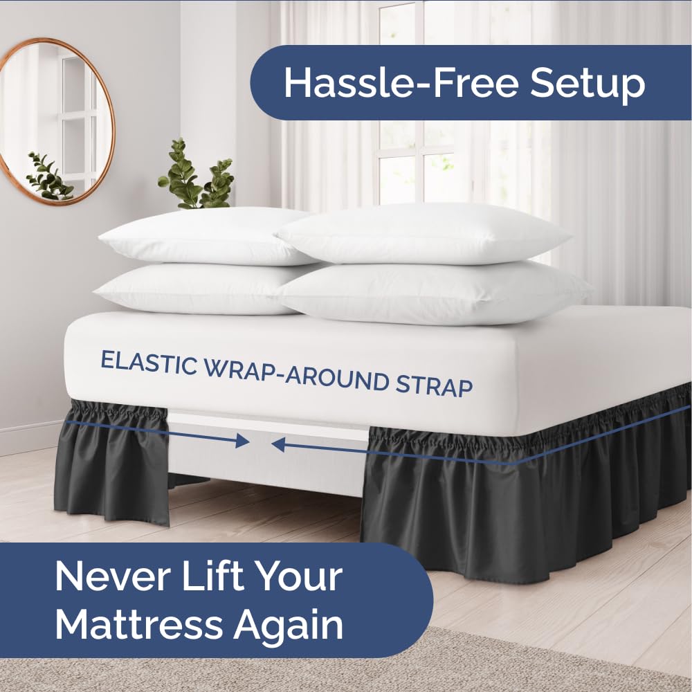 Close-up of CGK Unlimited elastic wrap ensuring bed skirt stays in place