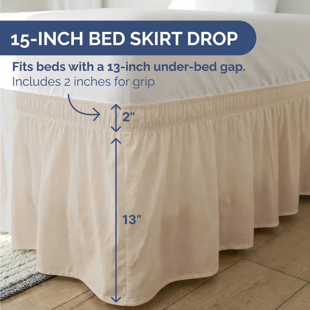 CGK Unlimited bed skirt on a bed demonstrates easy 15-inch drop and king fit.