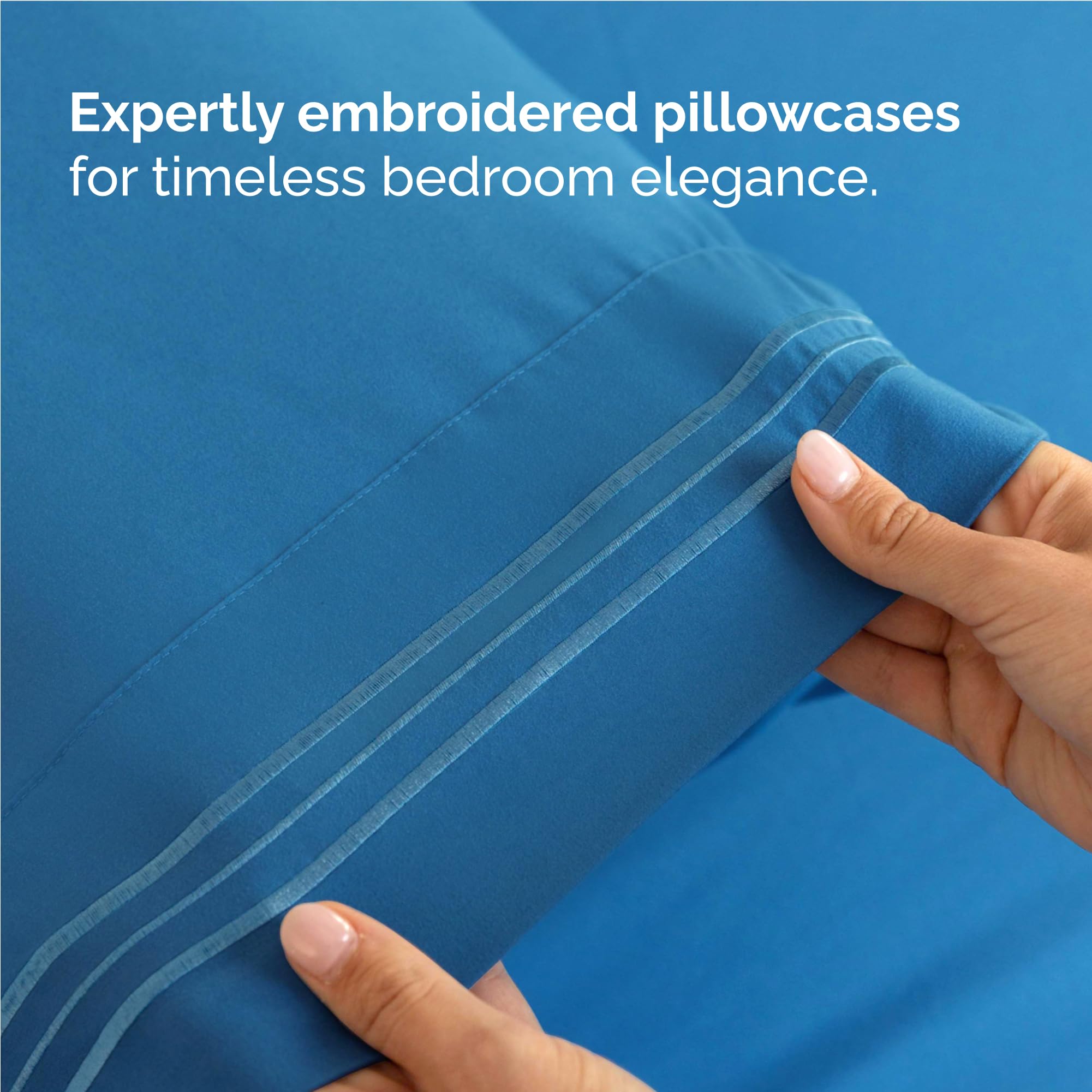 CGK Unlimited denim blue bedroom setup shows versatile home use.