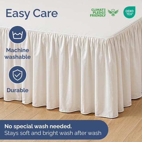 Machine-washable CGK Unlimited bedskirt simplifies weekly laundry