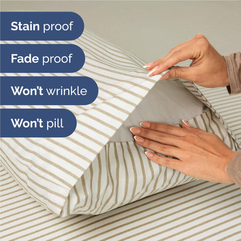CGK Unlimited beige stripes detail, visual texture for stylish hotel-inspired bedding