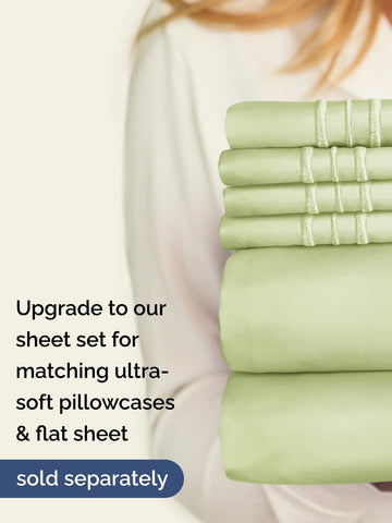 CGK Unlimited breathable light sage king sheet on bed