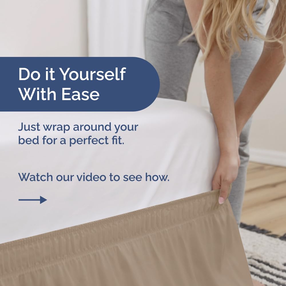 CGK Unlimited brushed microfiber cream bed skirt offers durable, wrinkle-free styling