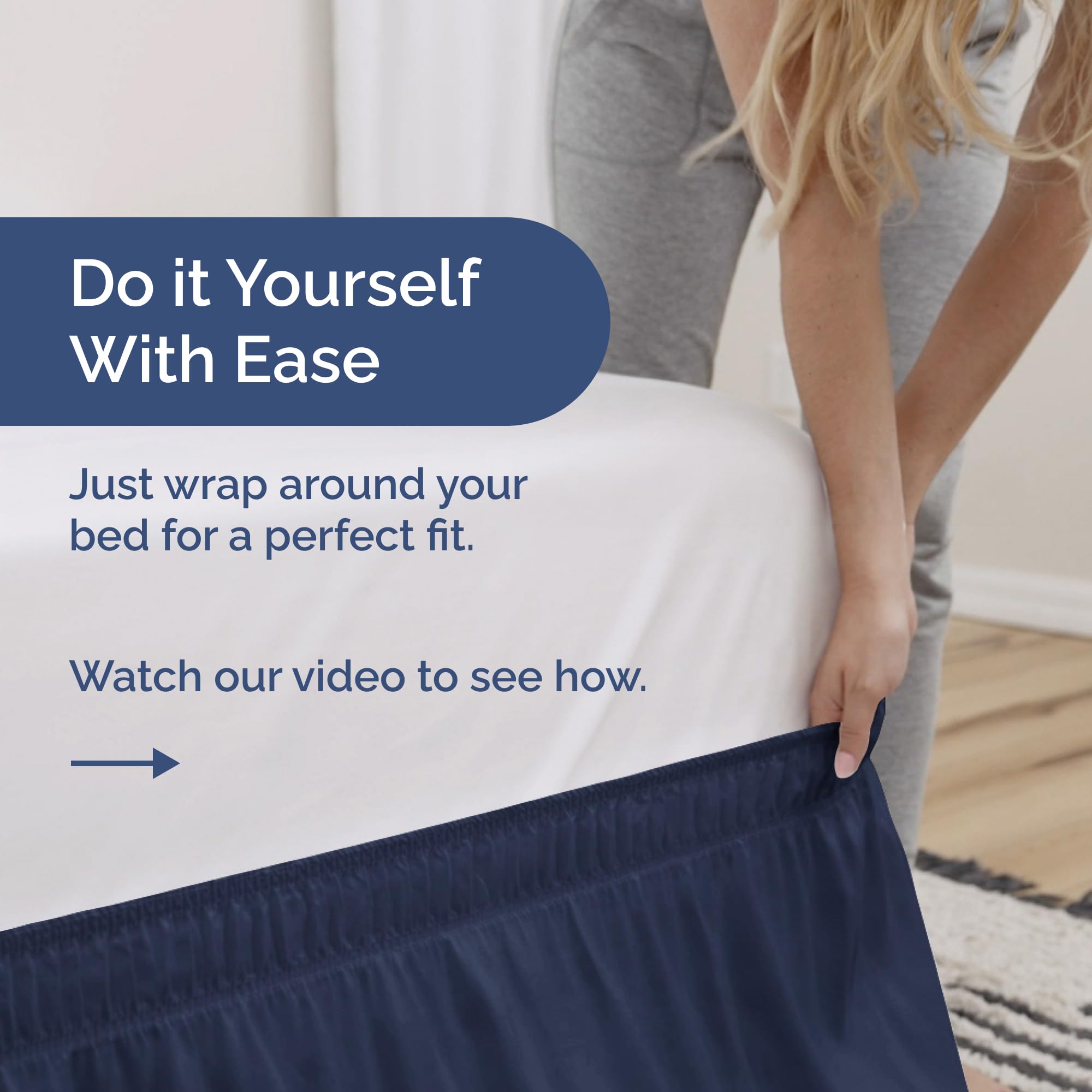 CGK Unlimited brushed microfiber bed skirt in navy provides soft, durable coverage.