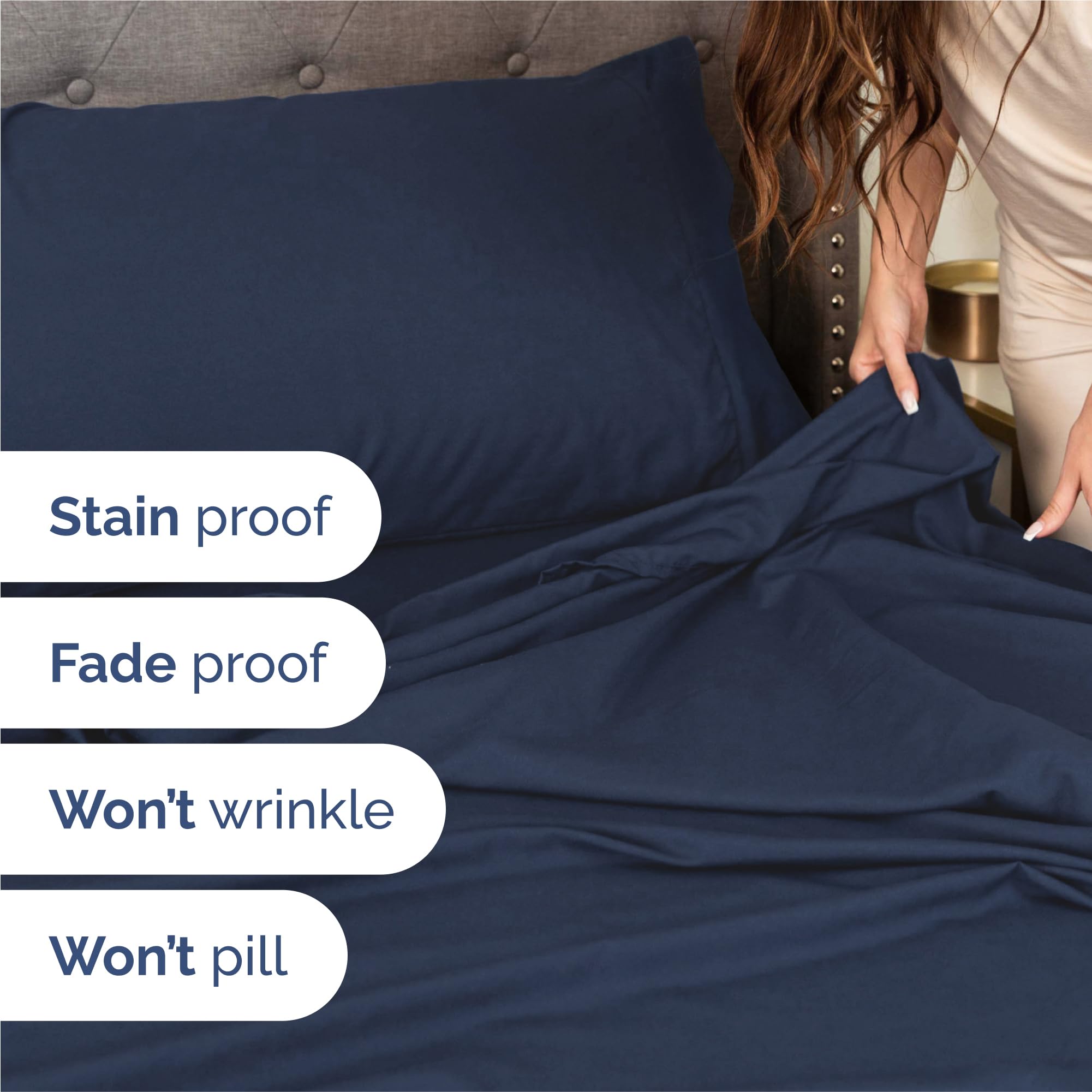 CGK Unlimited brushed microfiber navy sheet set feels silky and breathable