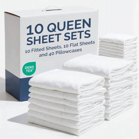 CGK Unlimited bulk queen sheet set 10-pack for hotel rotation