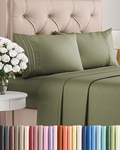 CGK Unlimited Cal King sheet set sage green close-up of fabric texture for softness.