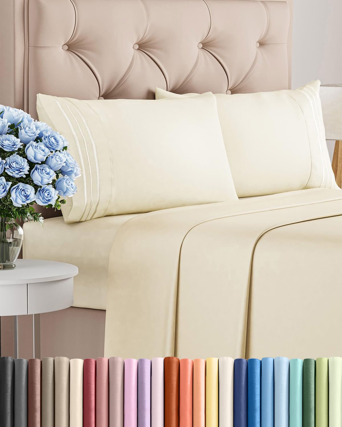CGK Unlimited Cal King 4-piece sheet set shows silky-soft fabric for hotel-like comfort