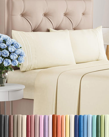 CGK Unlimited Cal King 4-piece sheet set shows silky-soft fabric for hotel-like comfort