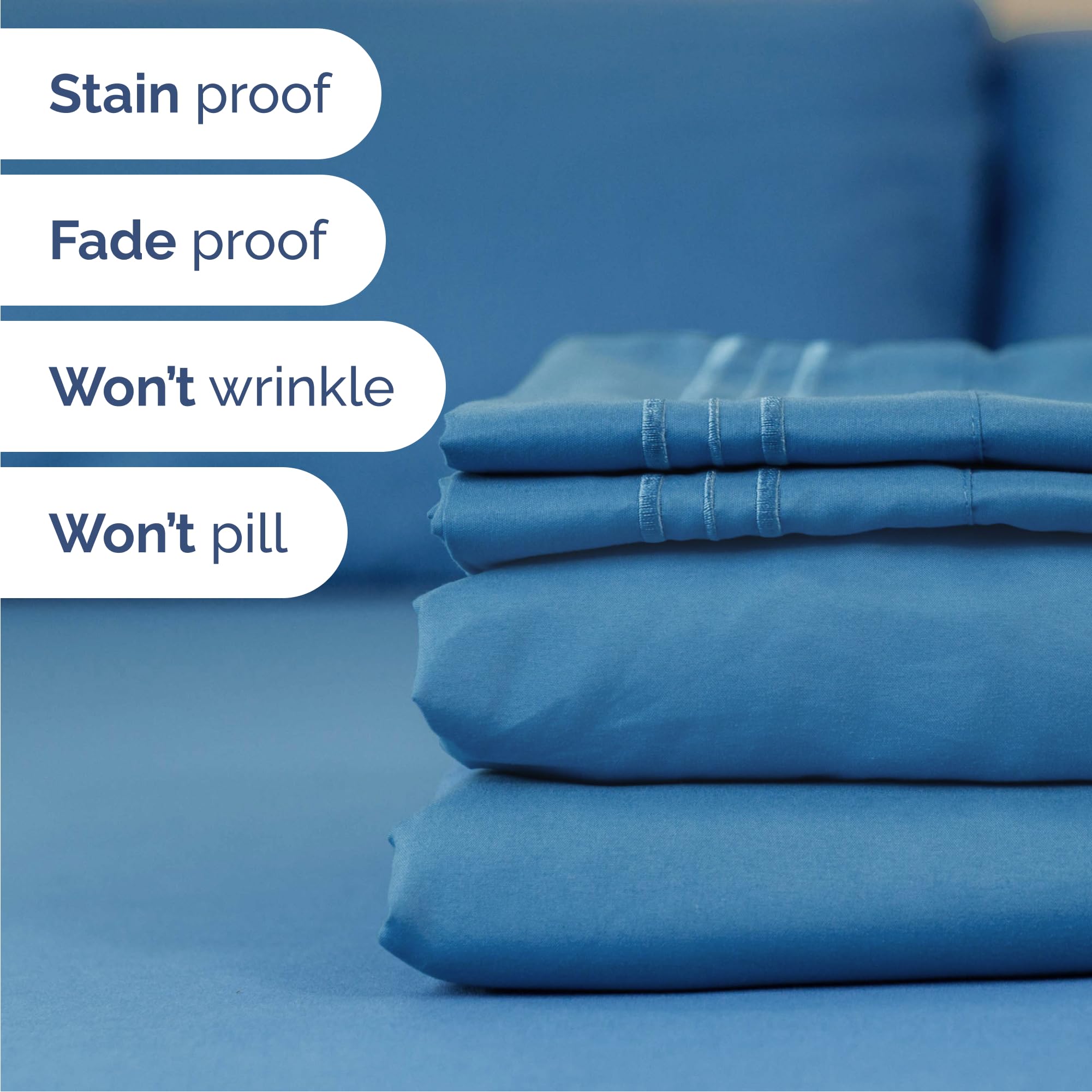 CGK Unlimited Cal King 4-Piece Sheet Set denim blue soft breathable microfiber.