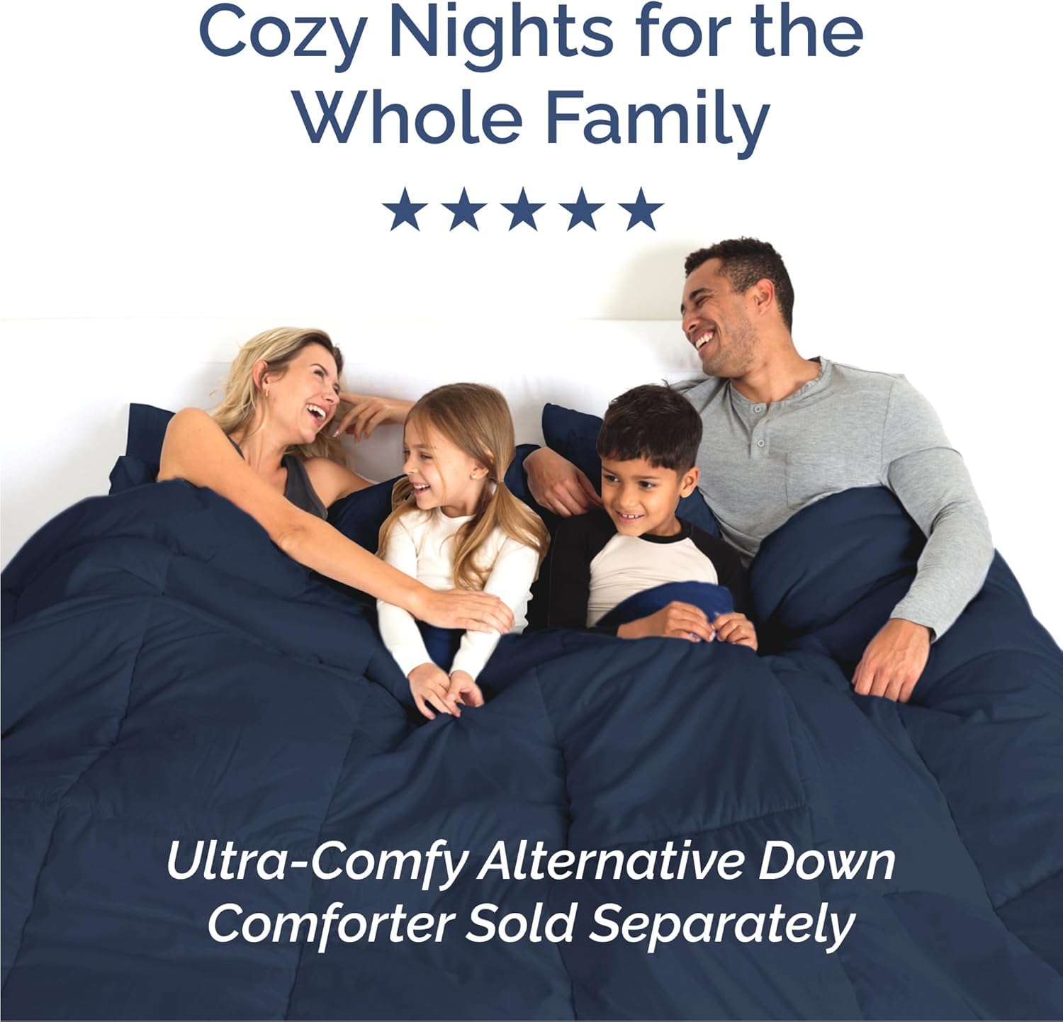 CGK Unlimited Cal King navy bed setup in a cozy master bedroom