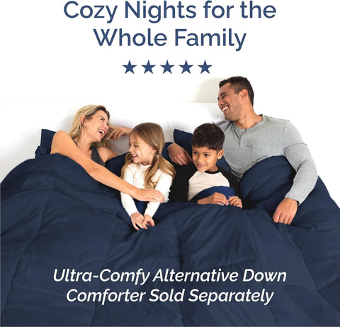CGK Unlimited Cal King navy bed setup in a cozy master bedroom