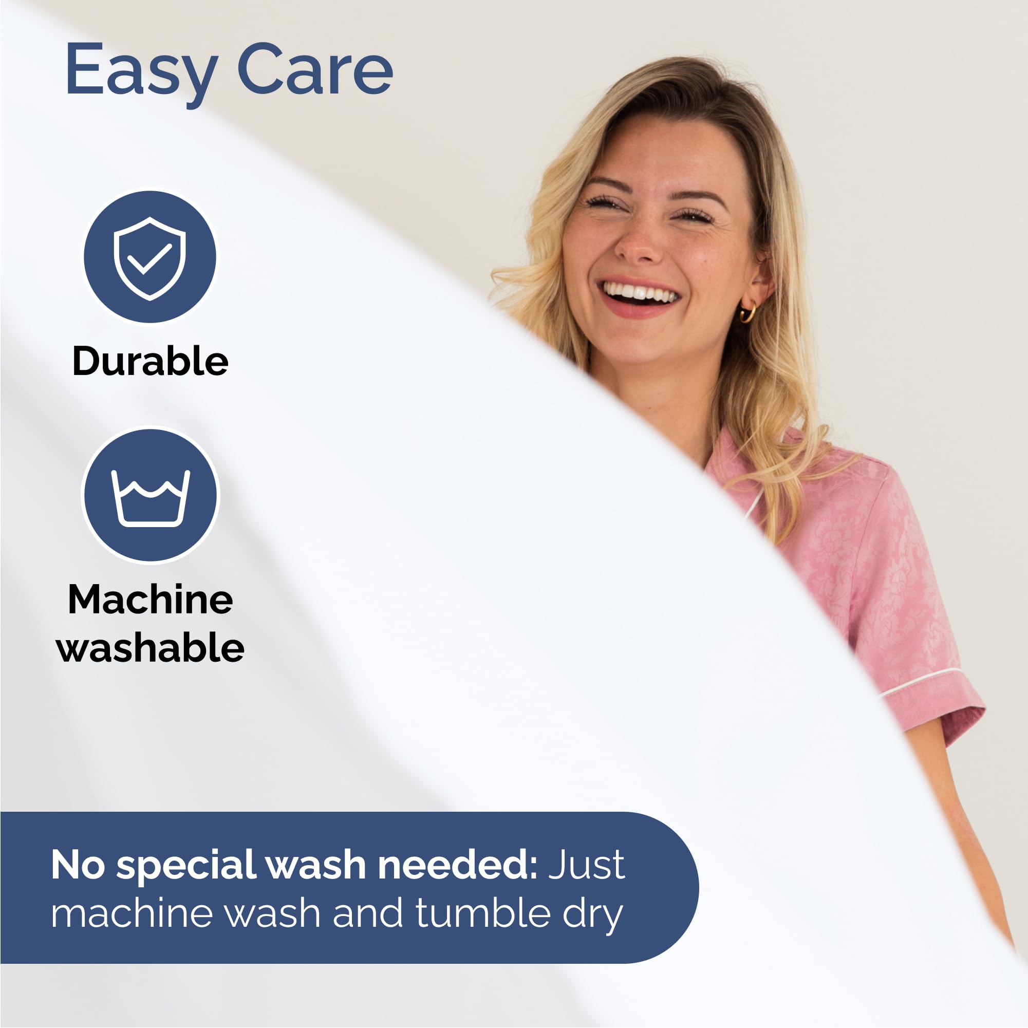 Wrinkle free finish on white sheets for quick tidy bed setups