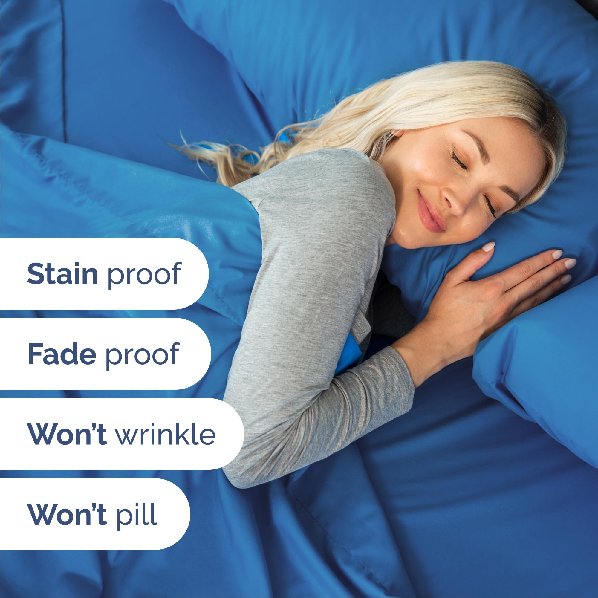 Deep pockets illustrate easy fit on mattresses up to 16 inches