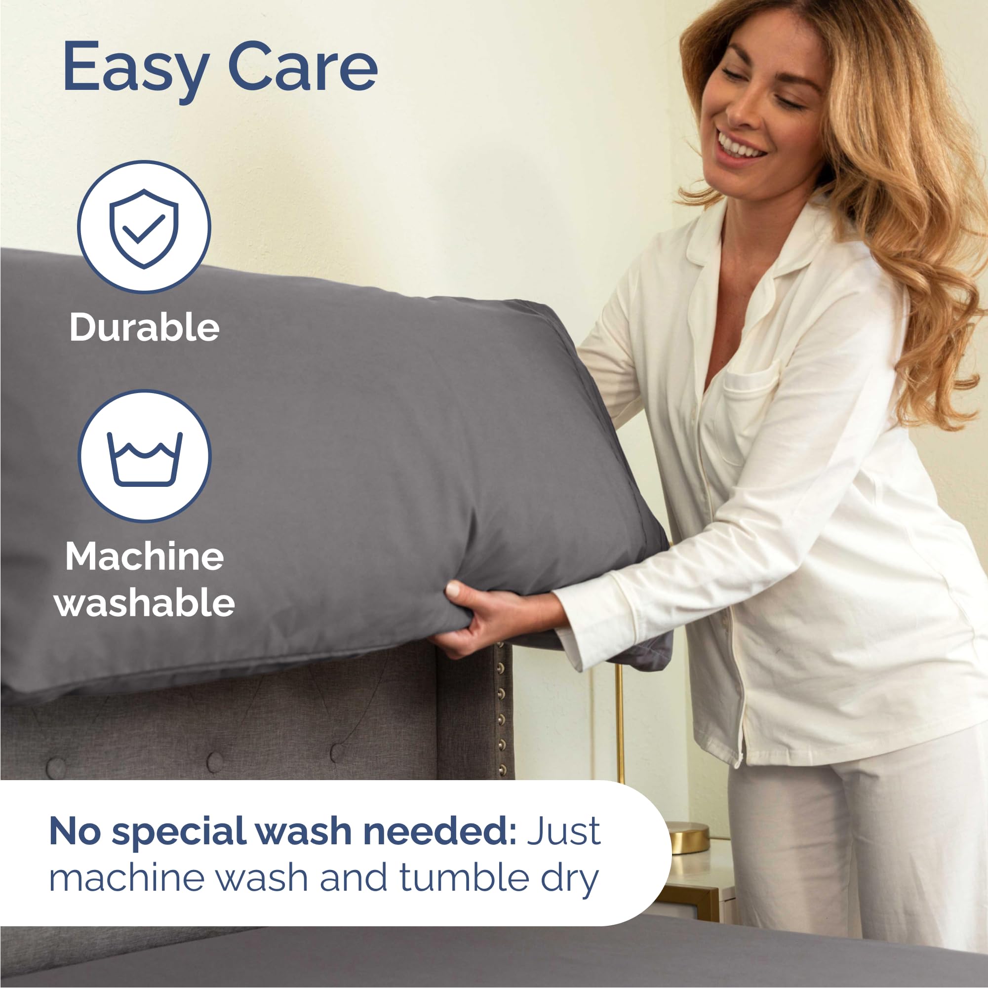 CGK Unlimited Cal King sheet set on bed presents wrinkle-free, smooth look.