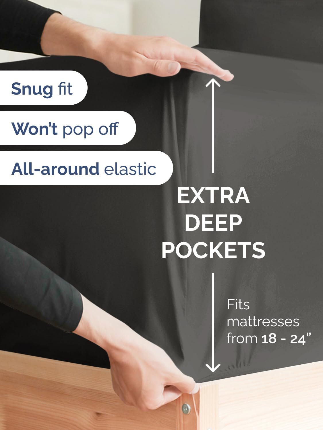 CGK Unlimited charcoal king fitted sheet on bed with secure elastic edges.