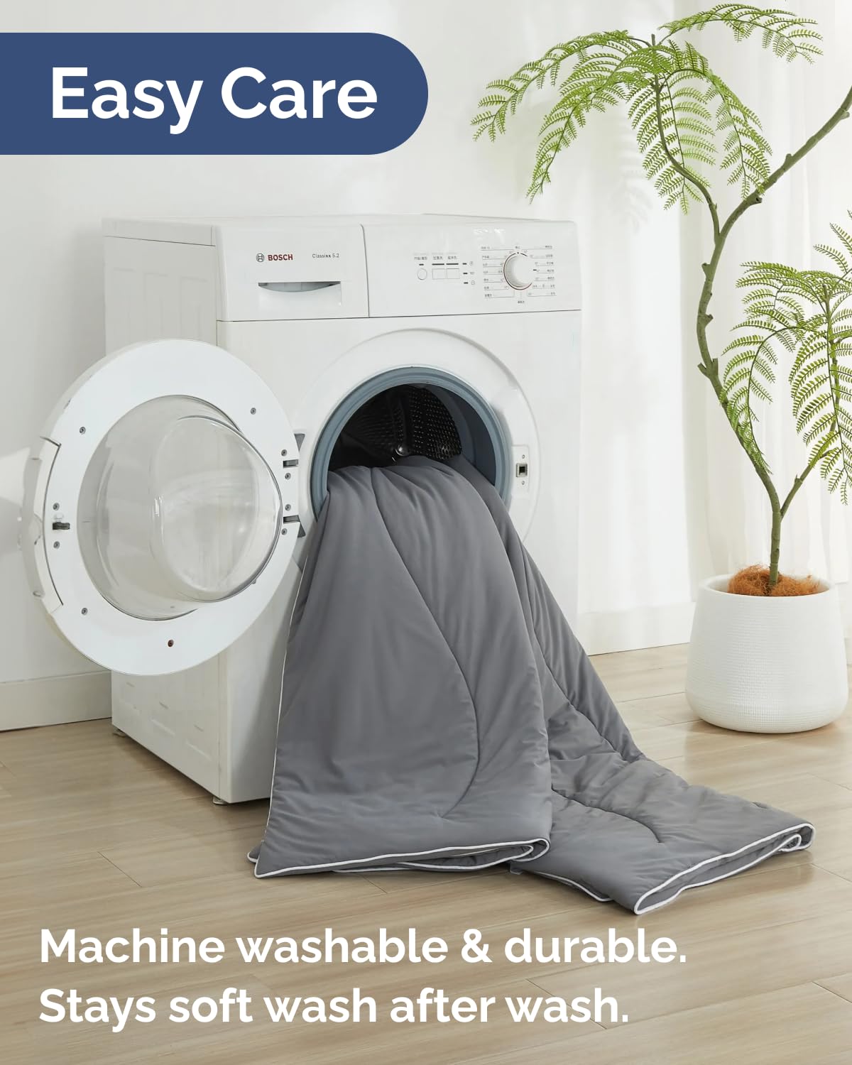 CGK Unlimited cooling comforter being machine washed for easy care.