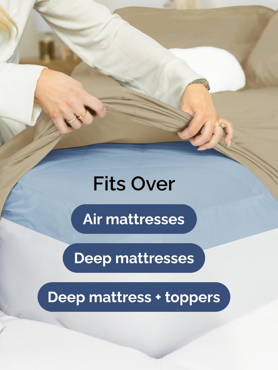 CGK Unlimited 21-inch deep pockets on a fitted sheet fit tall mattresses
