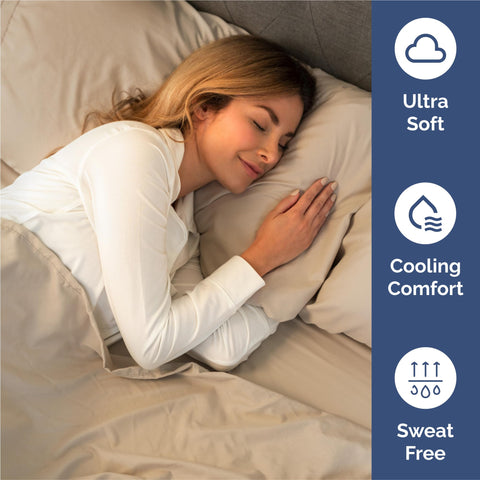 CGK Unlimited deep-pocket king sheets in cream fit most mattresses securely.