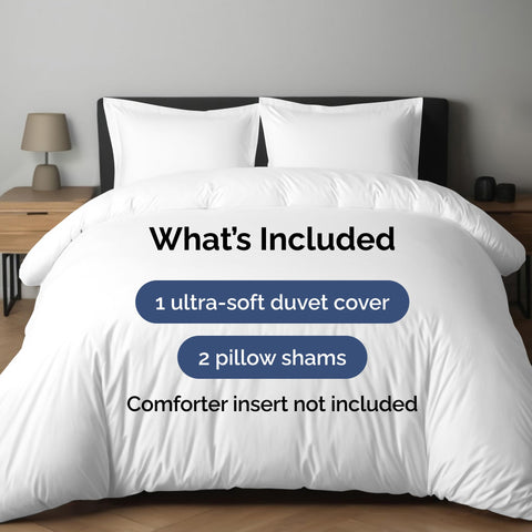 CGK Unlimited duvet cover with two pillow shams close-up, hotel-ready look