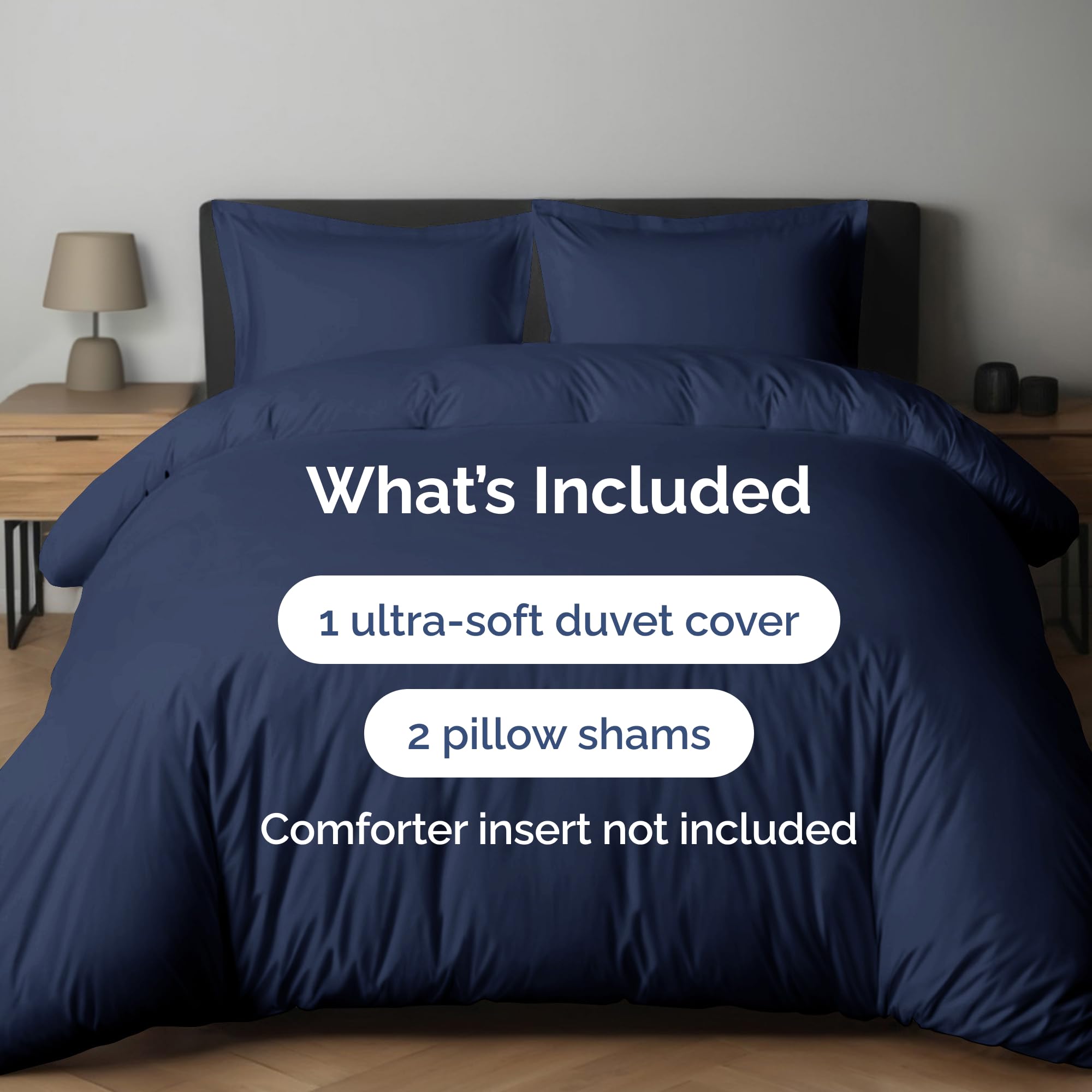 CGK Unlimited two pillow shams included, navy, easy care for a hotel like bed setup