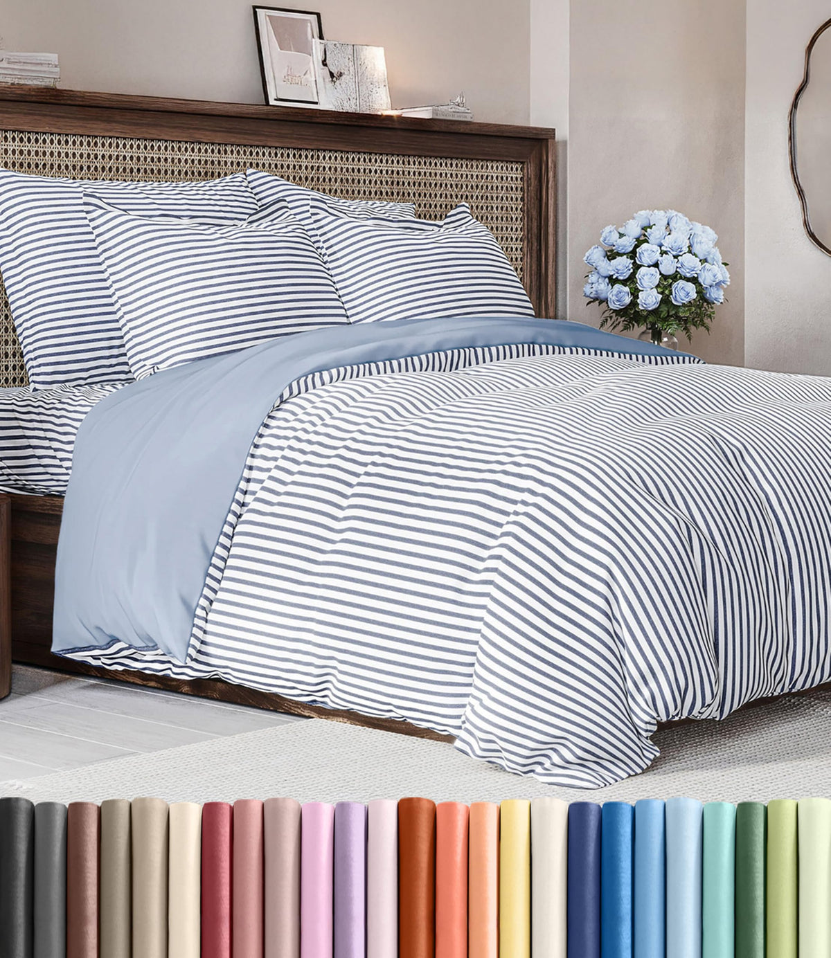 CGK Unlimited duvet cover full size 80x90 in blue stripes for a hotel-like bed feel