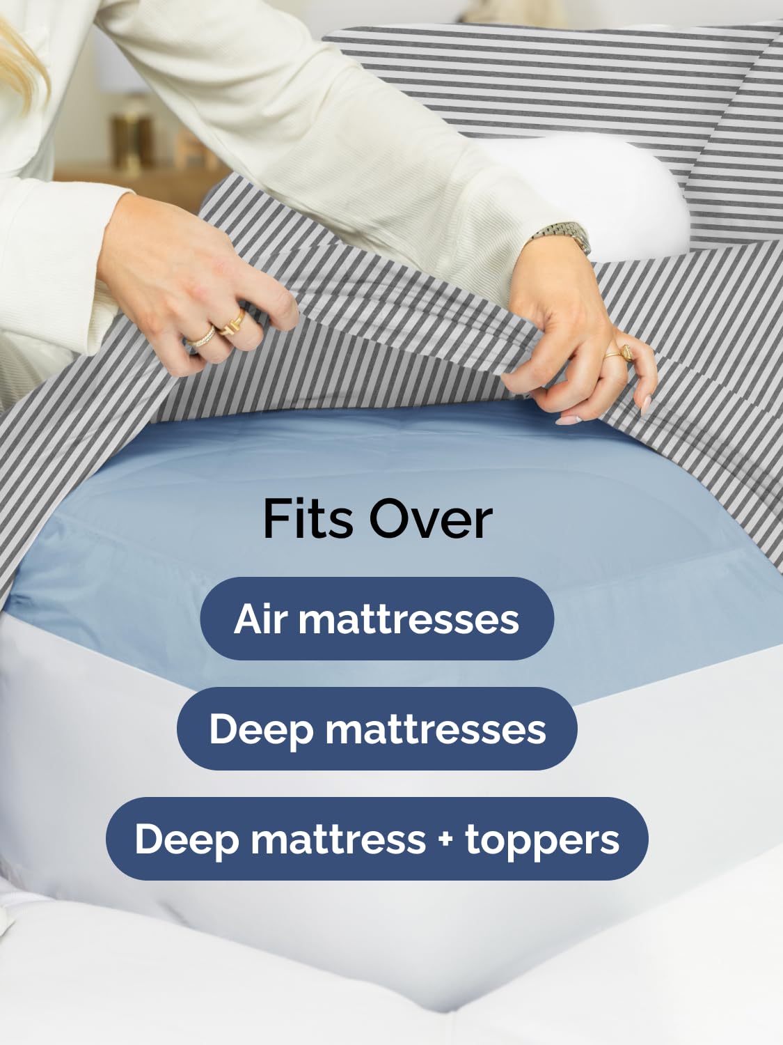 CGK Unlimited elastic edge hugs tall mattresses for secure, smooth sheets