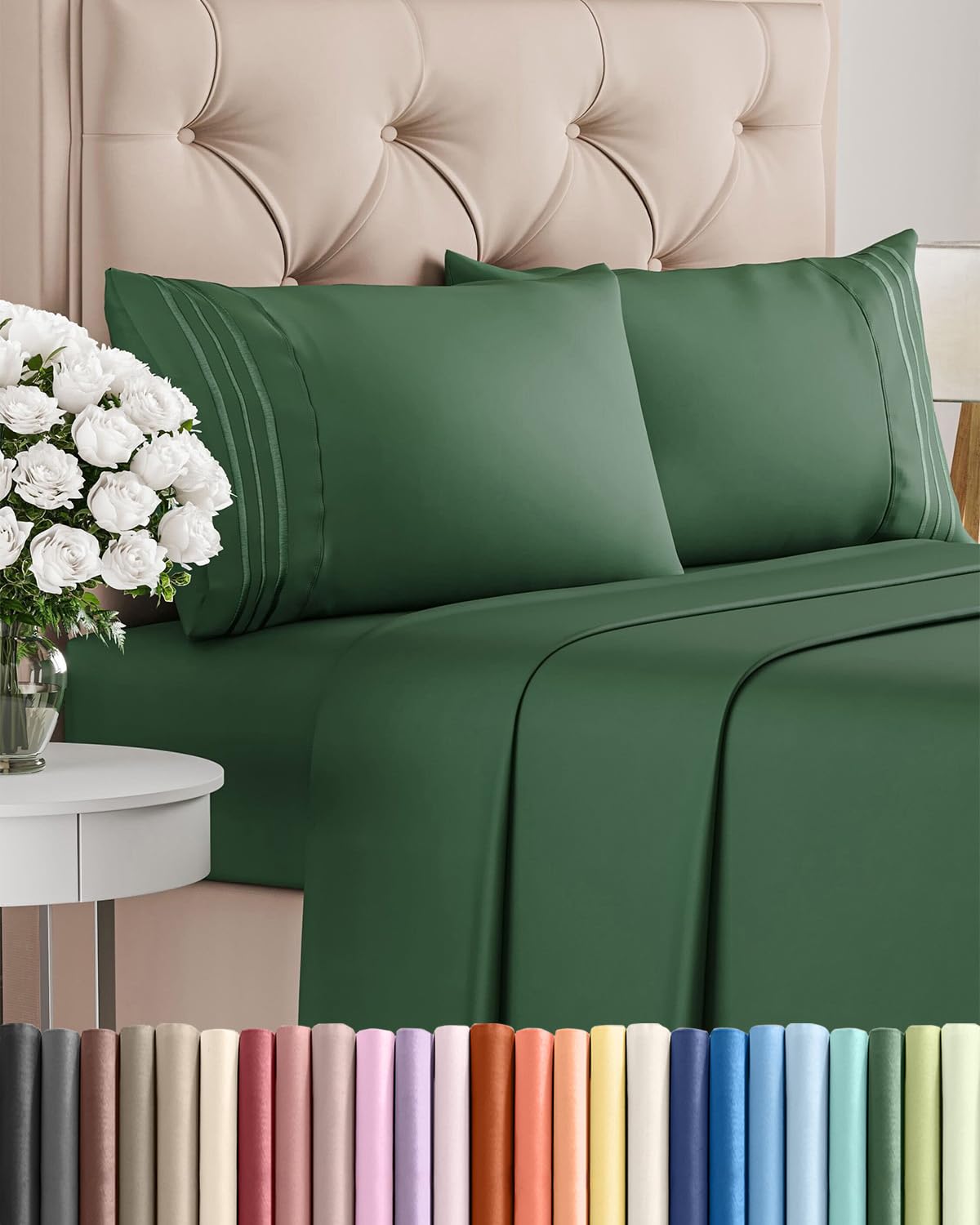 CGK Unlimited emerald green sheet set folded, premium softness