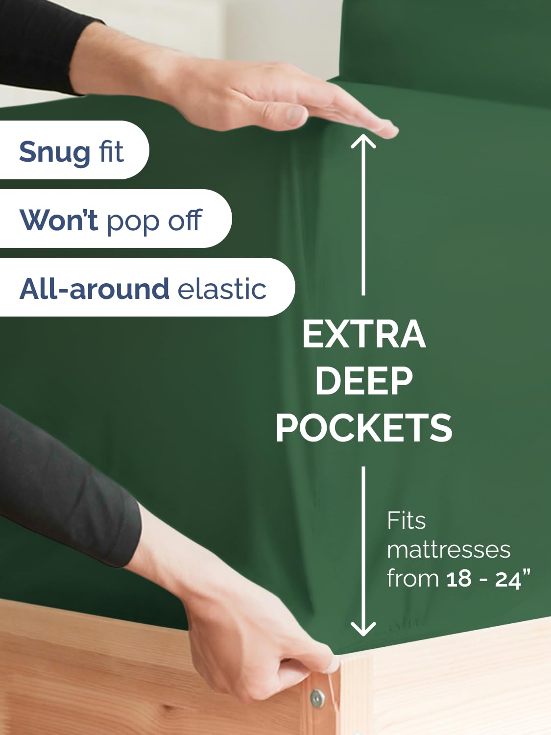 CGK Unlimited emerald green king fitted sheet with 18–24 inch pockets for toppers